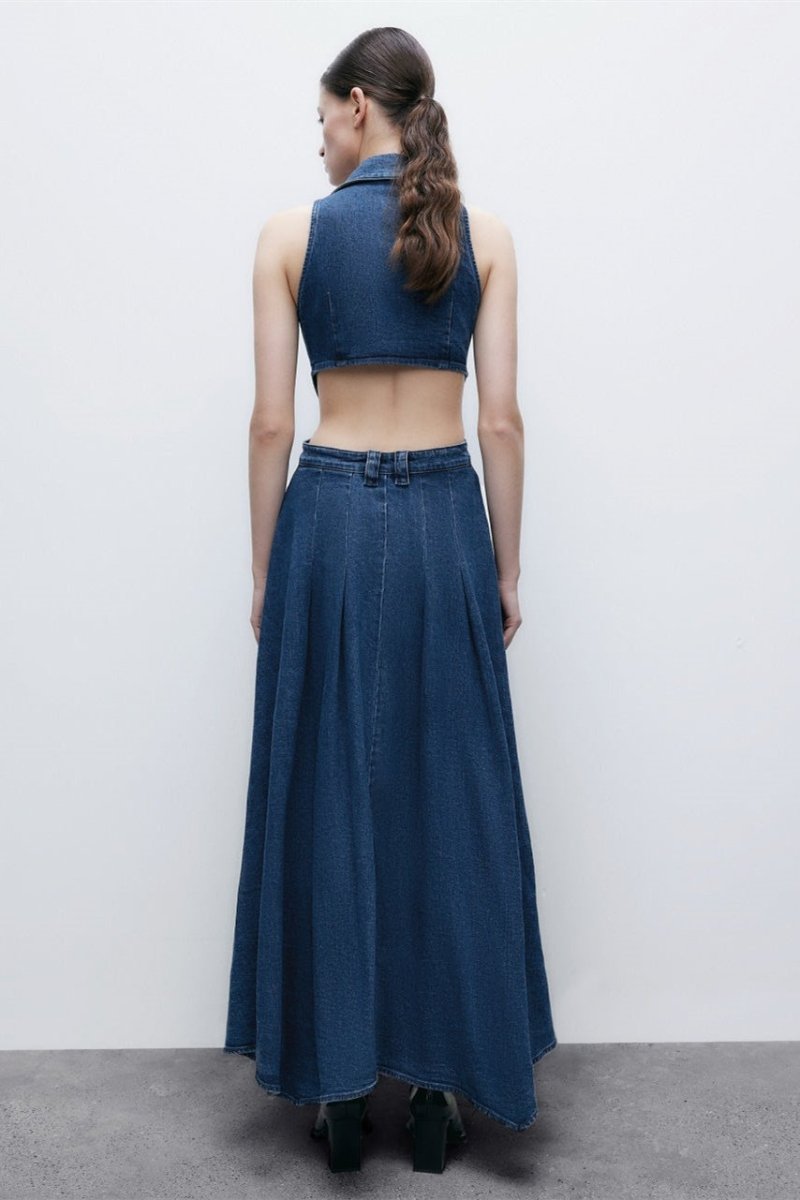 Regina Yaka Yaka Cut-Out Denim Maxi Elbise