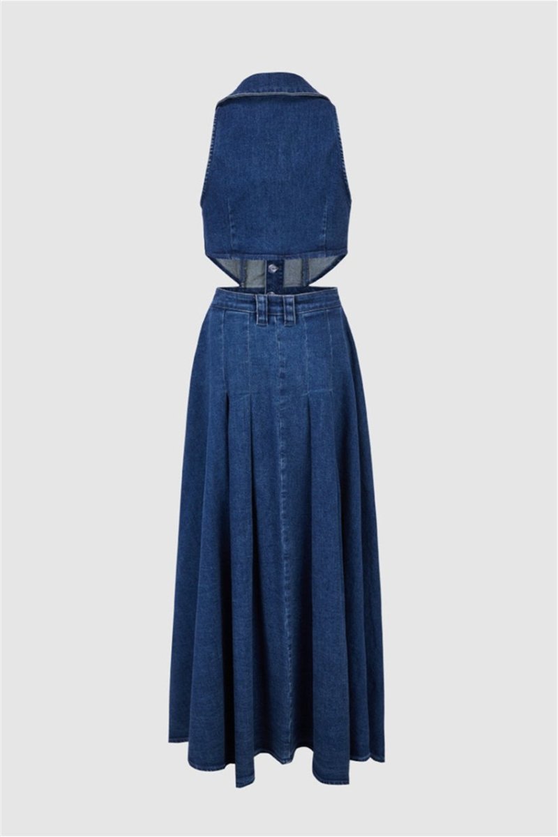 Regina Yaka Yaka Cut-Out Denim Maxi Elbise