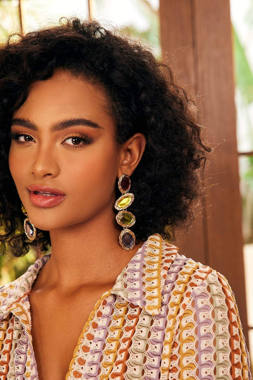 Retro Çerçeve Taşlı Kolye Küpe