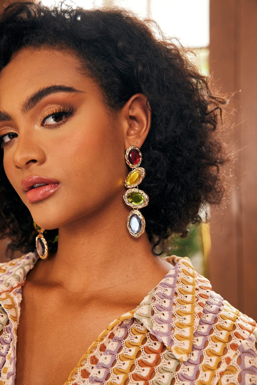 Retro Çerçeve Taşlı Kolye Küpe