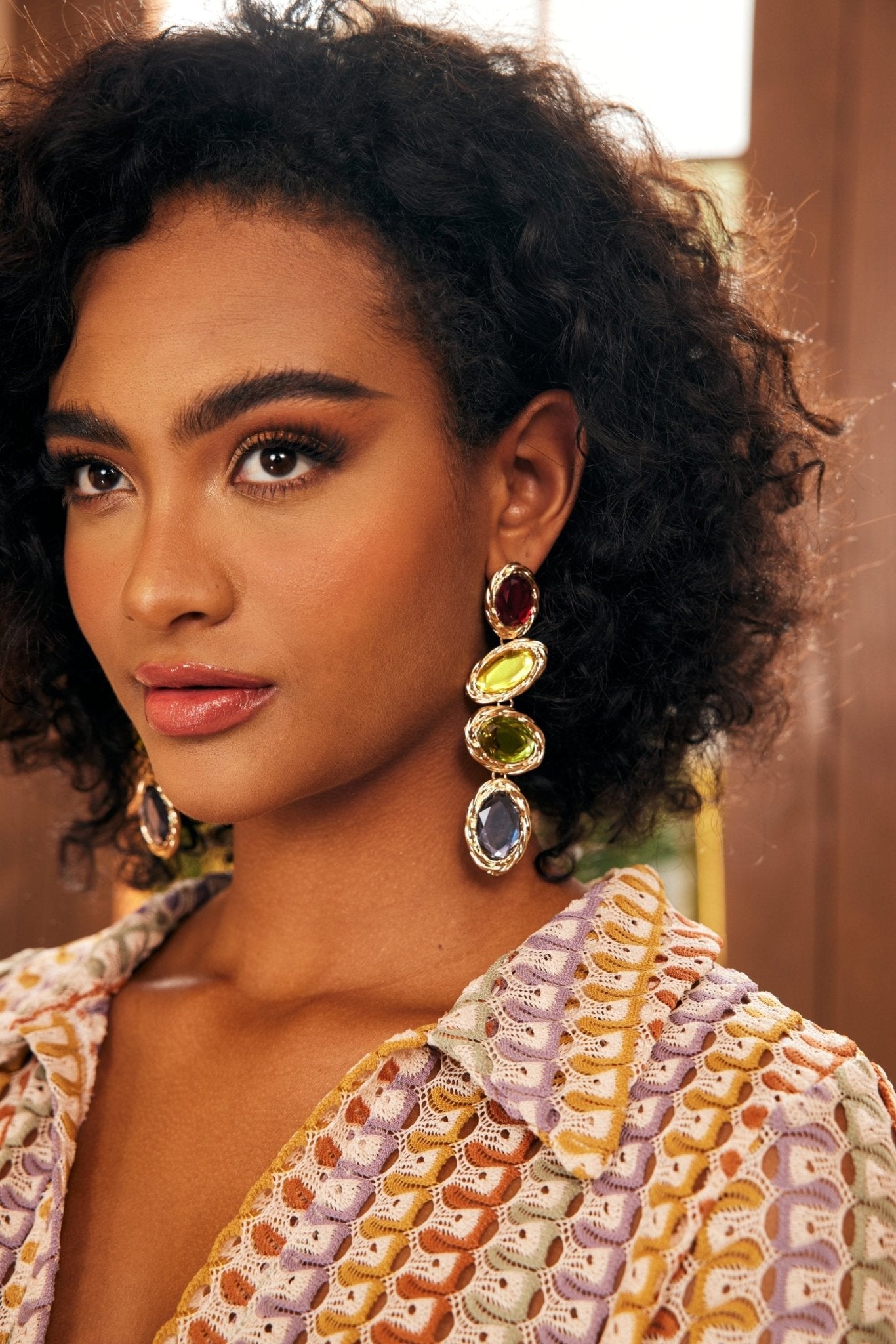 Retro Çerçeve Taşlı Kolye Küpe