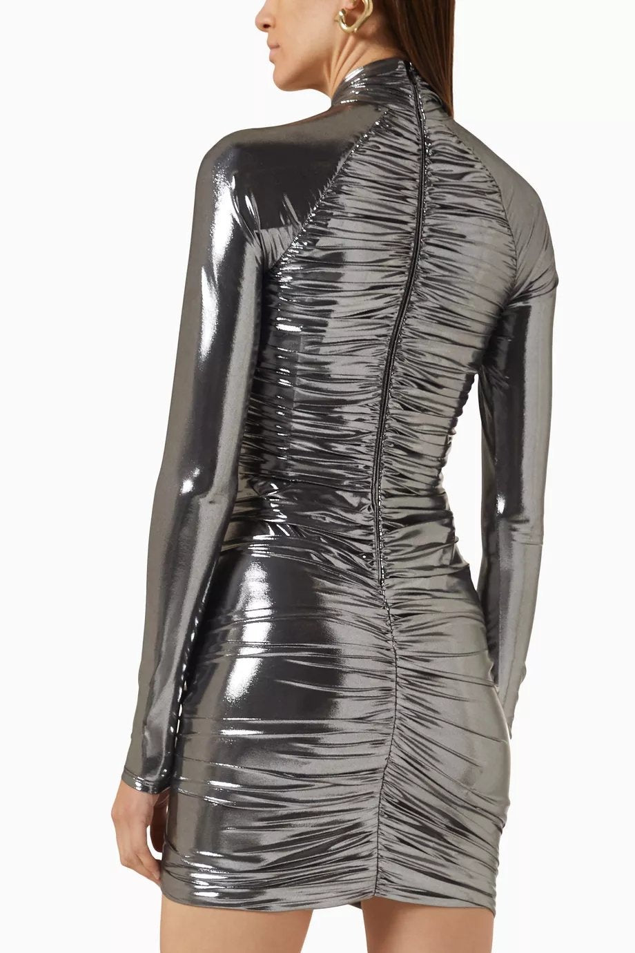 Riva Metalik Büzgülü Çözgülü Mini Elbise
