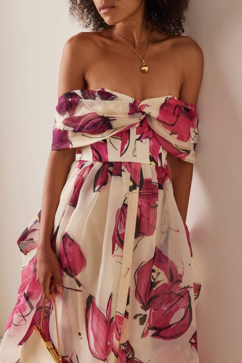 Riva Düşük Omuz Korse Uzun Elbise