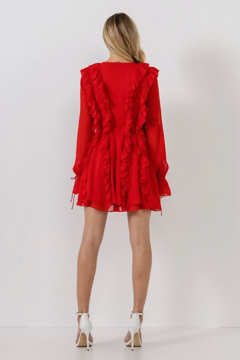 Rosalind Fırfırlı Katlı Bağcıklı A Kesim Mini Elbise