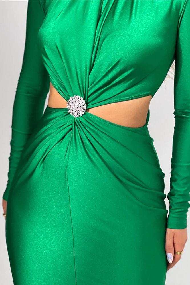 Roxanne Büzgülü Kesik Midi Elbise