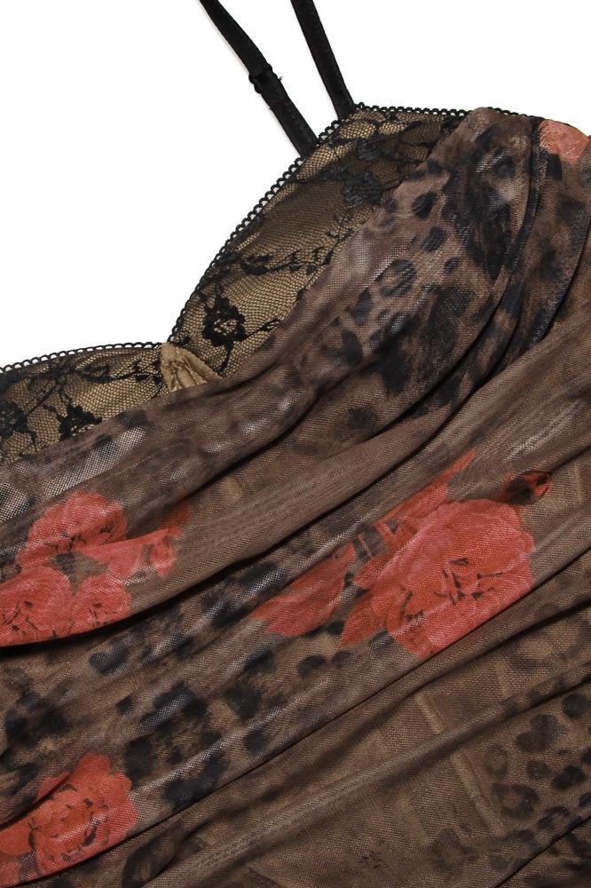 Ruth Baskılı Korse Büzgülü File Midi Elbise