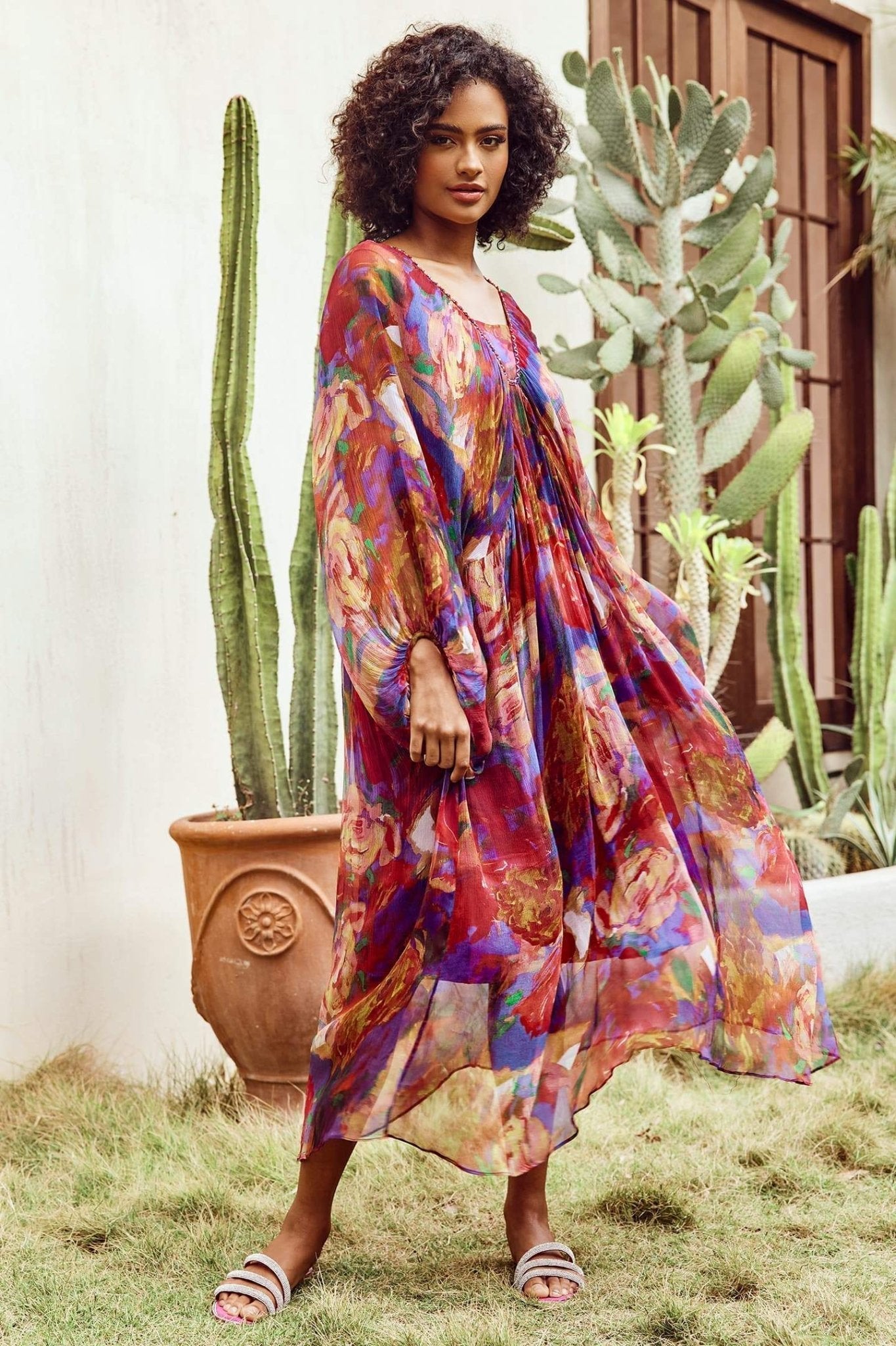 Sabrina Soyut Batwing Kol Midi Elbise