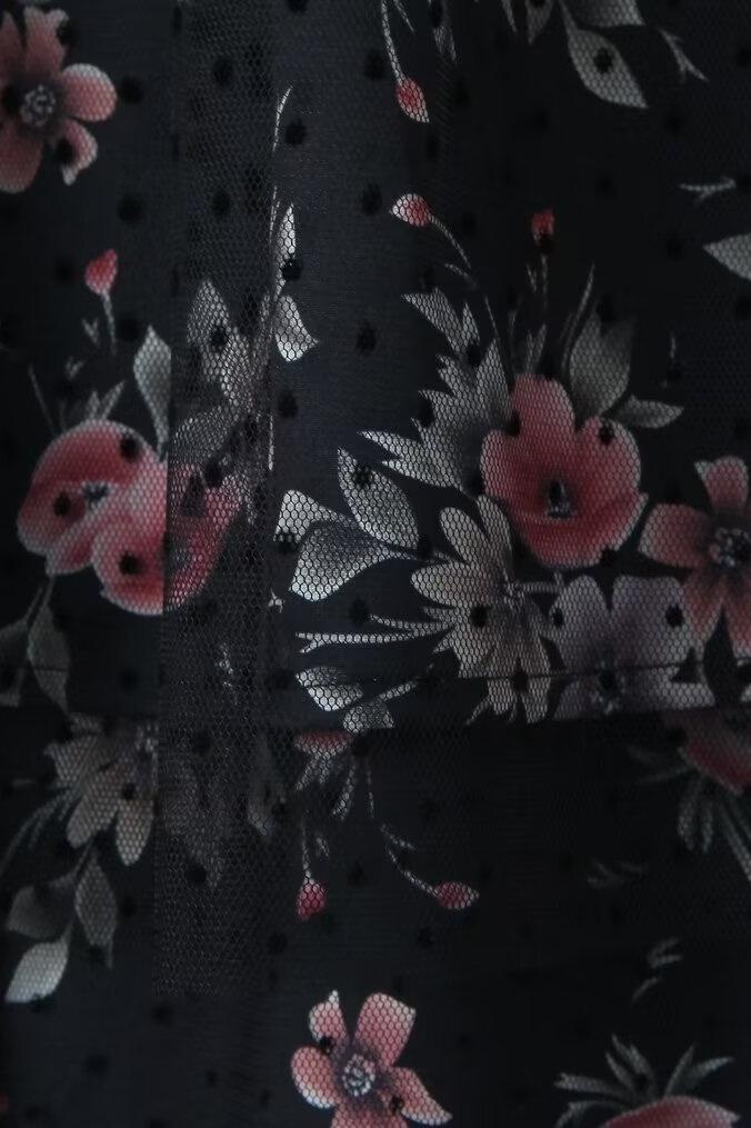 Sabrina Çiçekli Katlı Yırtmaçlı Midi Elbise