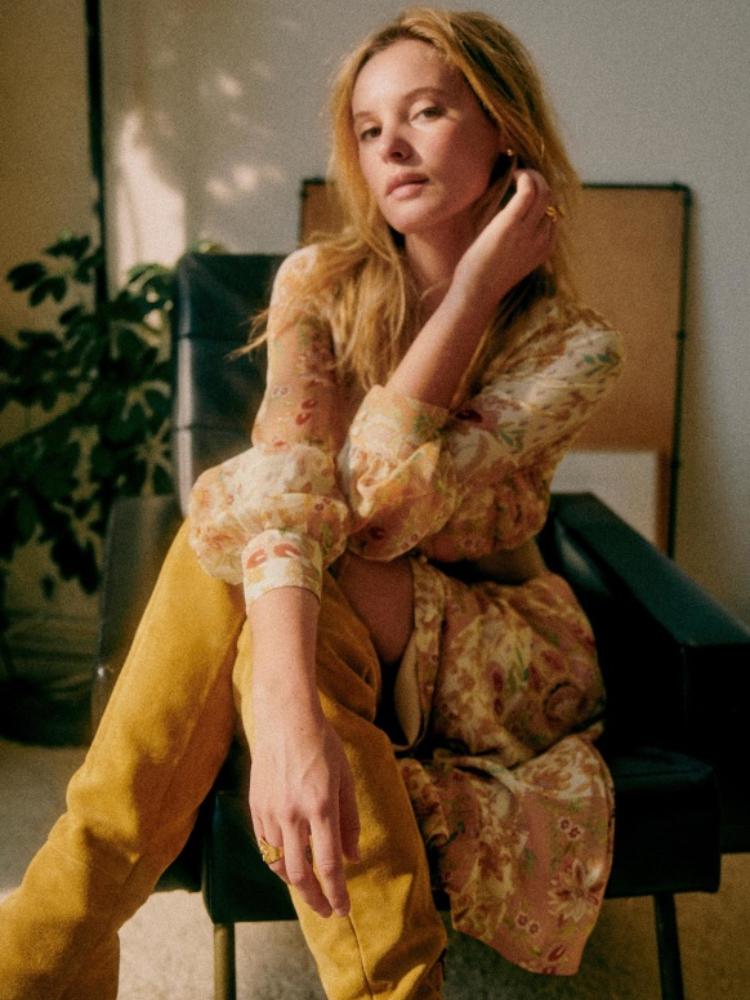 Sadie Çiçek Baskılı Şifon Düğmeli Kuşaklı Midi Gömlek Elbise