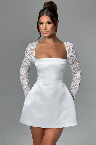 Kristin Kare Yaka Saten Mini Elbise