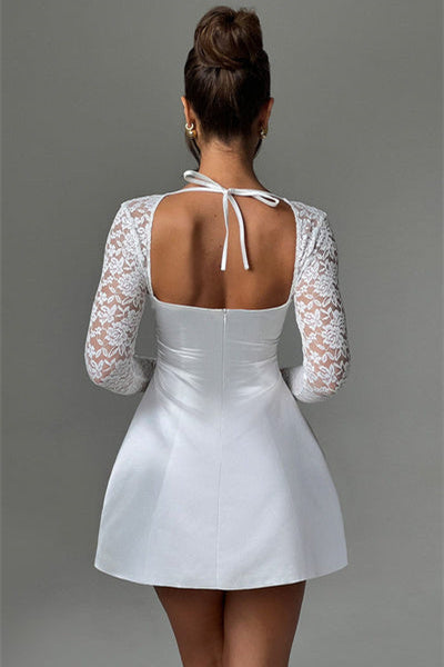 Kristin Kare Yaka Saten Mini Elbise