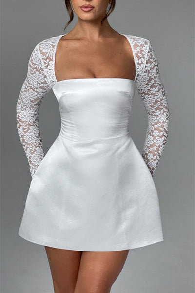 Kristin Kare Yaka Saten Mini Elbise