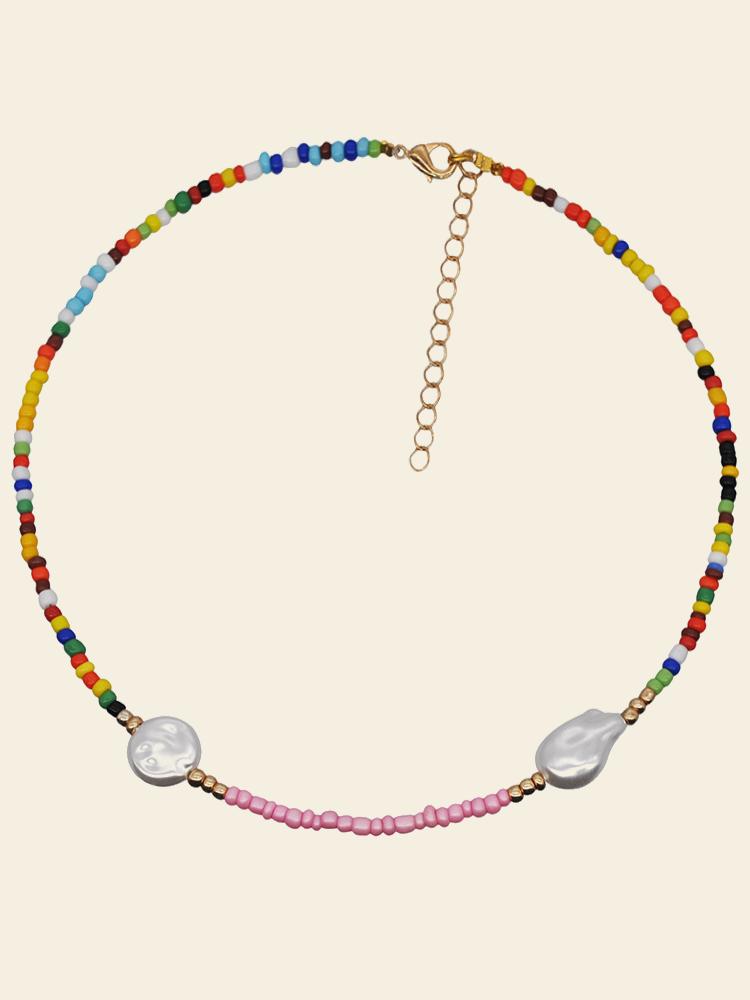 Sally Gökkuşağı Darı Boncuklu İnci Kolye Seti