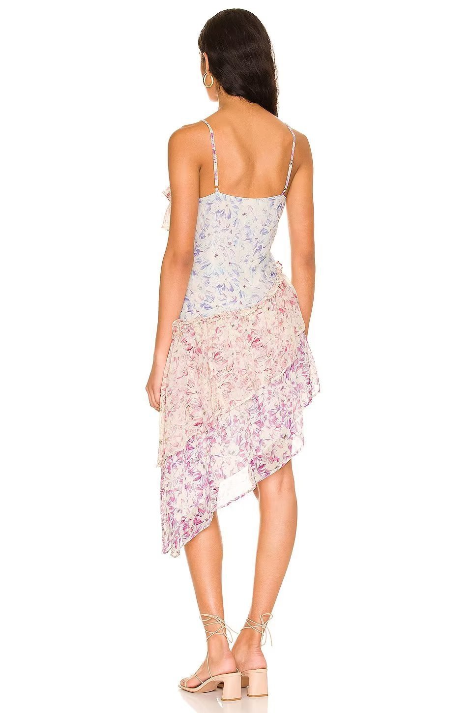 Samatha Baskılı Patchwork Fırfırlı Mini Slip Elbise