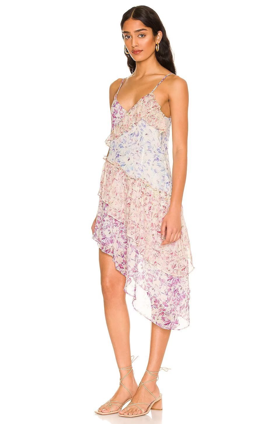 Samatha Baskılı Patchwork Fırfırlı Mini Slip Elbise