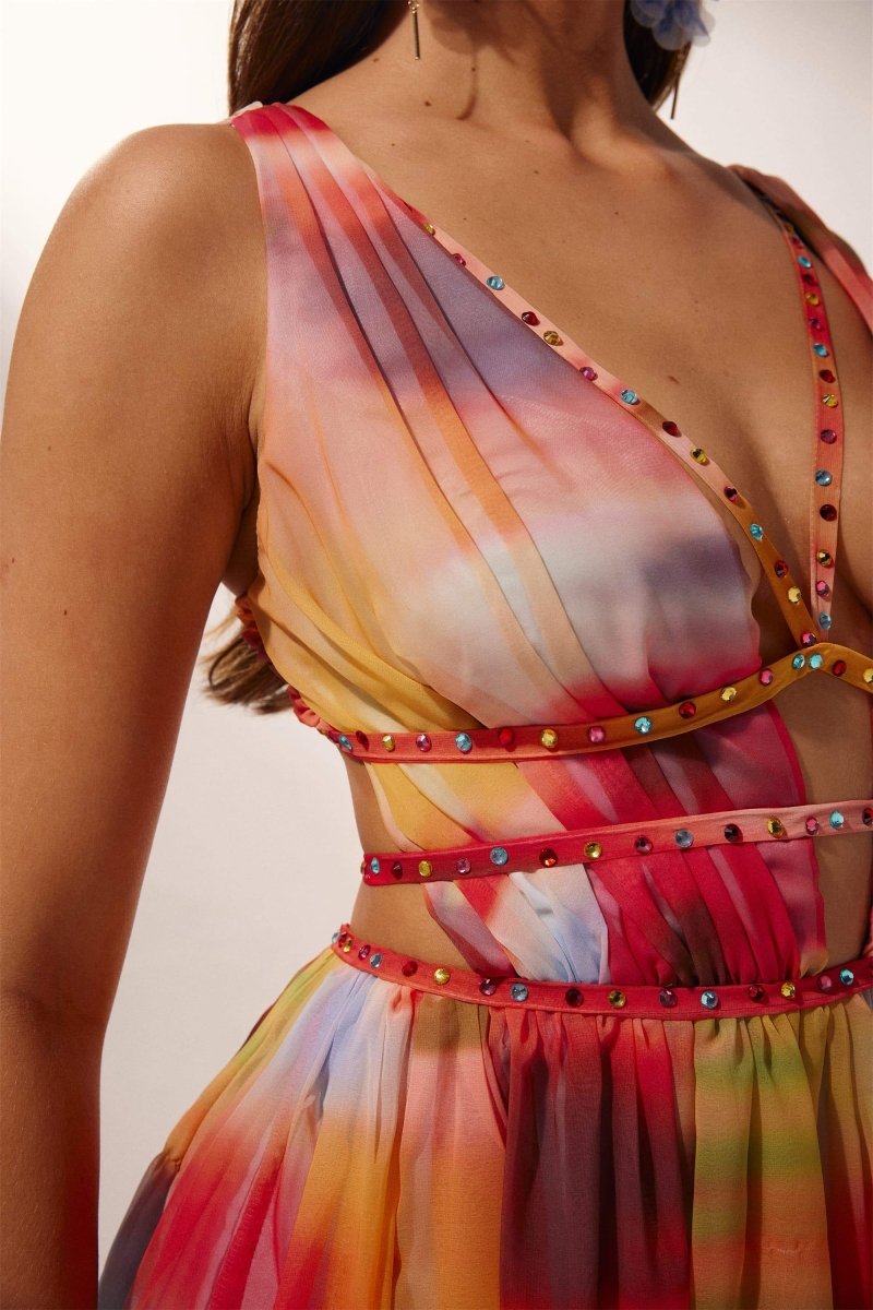 Sheila Baskılı Yüksek Yırtmaçlı Uzun Elbise