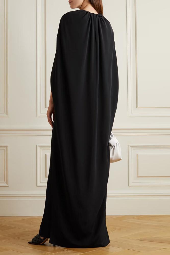 Shona Büzgülü Pelerinli Krep Maxi Elbise