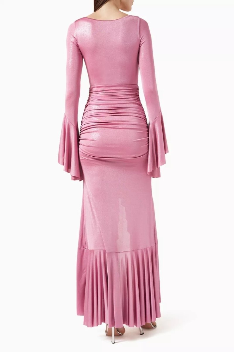 Sibyl Metalik Dekolteli Uzun Elbise