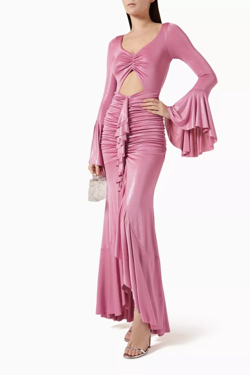 Sibyl Metalik Dekolteli Uzun Elbise