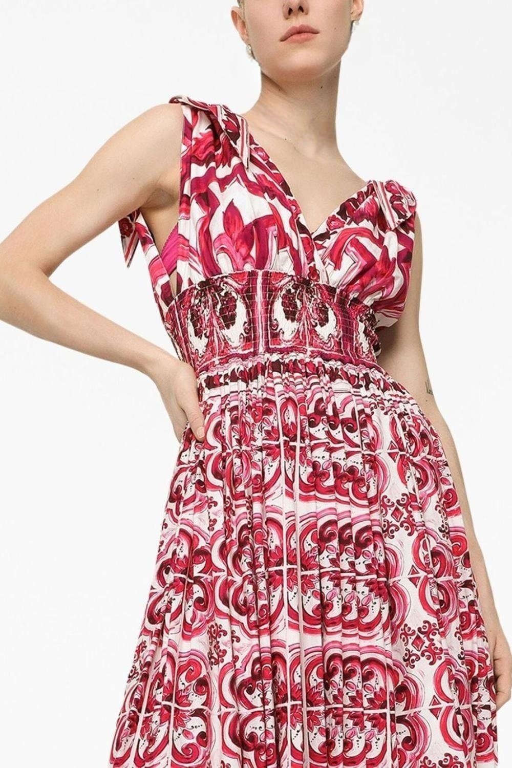 Sibyl Baskılı Düğümlü Askılı Uzun Elbise