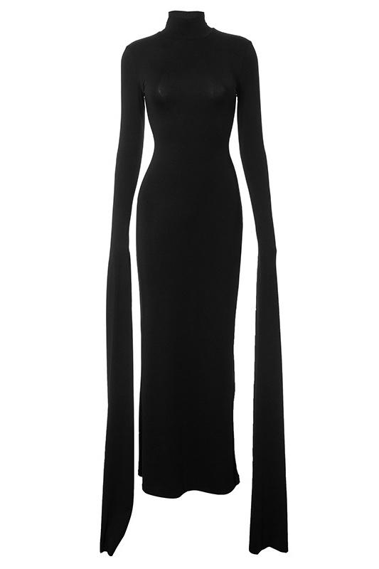 Simma Sırtı Açık Uzun Kollu Uzun Elbise