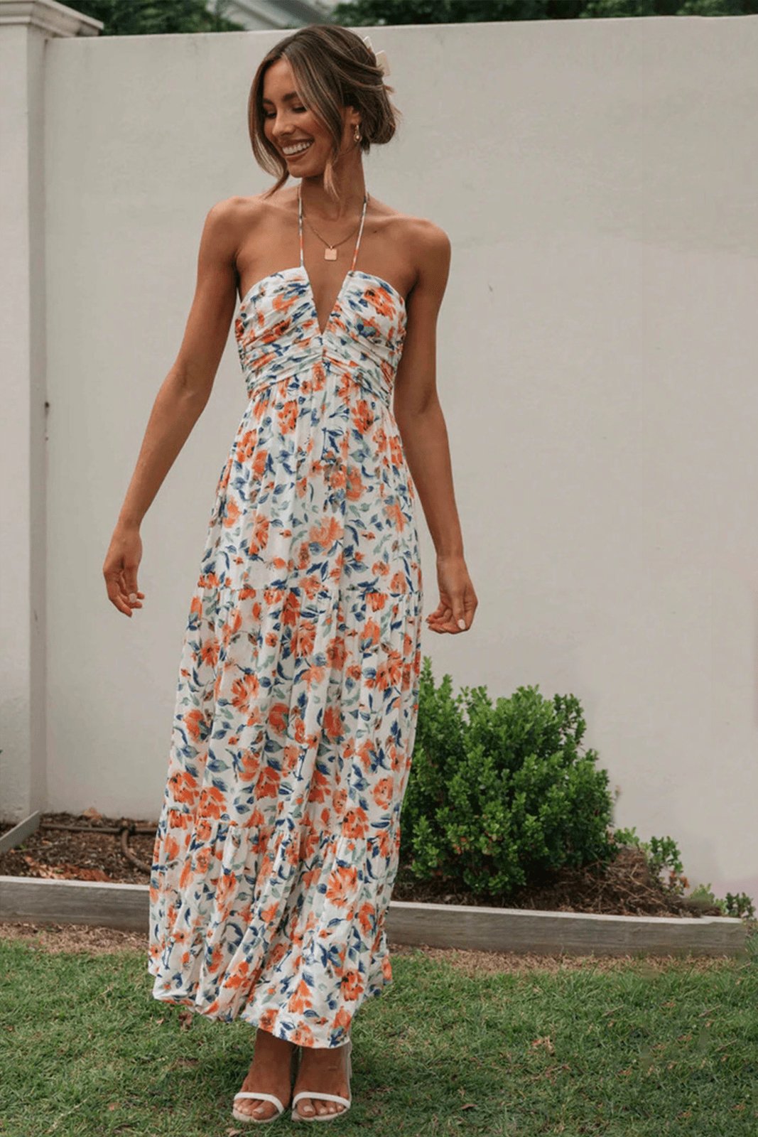Sue Çiçek Baskılı Boyundan Bağlı Maxi Sundress