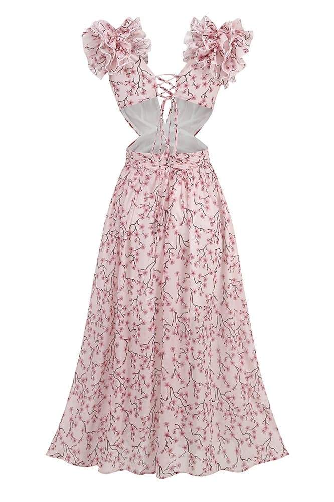 Suzanne Çiçek Baskılı Cut-Out Maxi Elbise