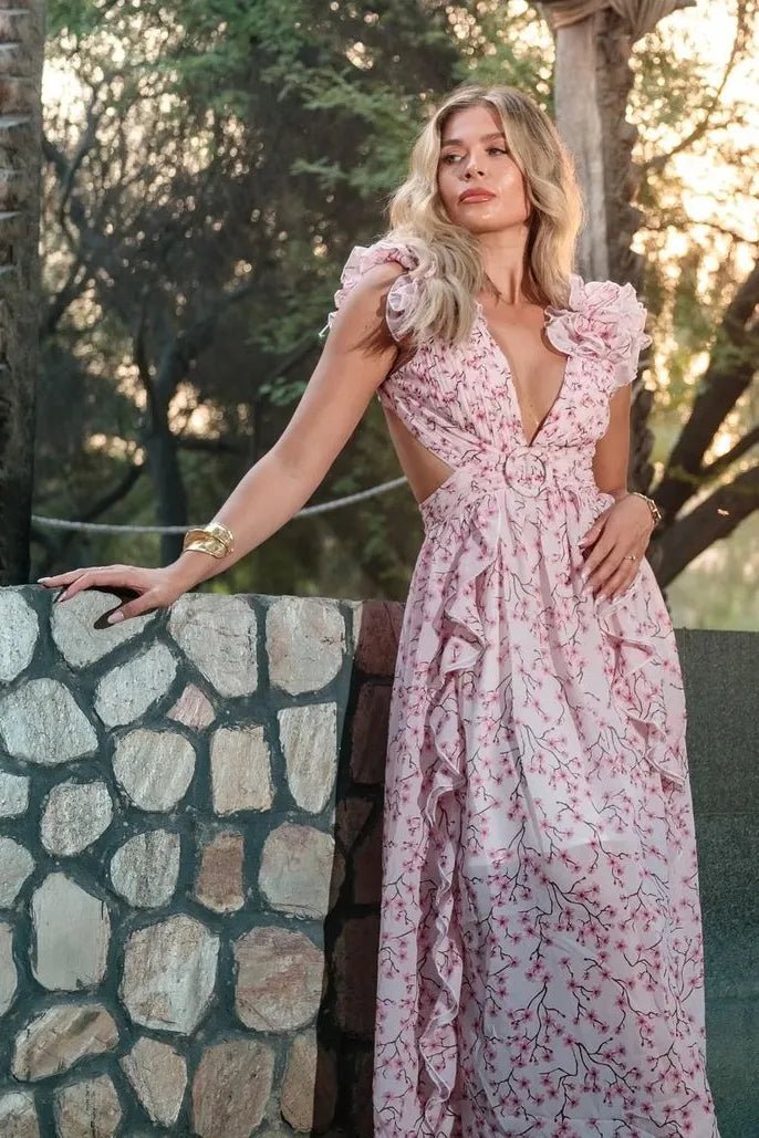 Suzanne Çiçek Baskılı Cut-Out Maxi Elbise
