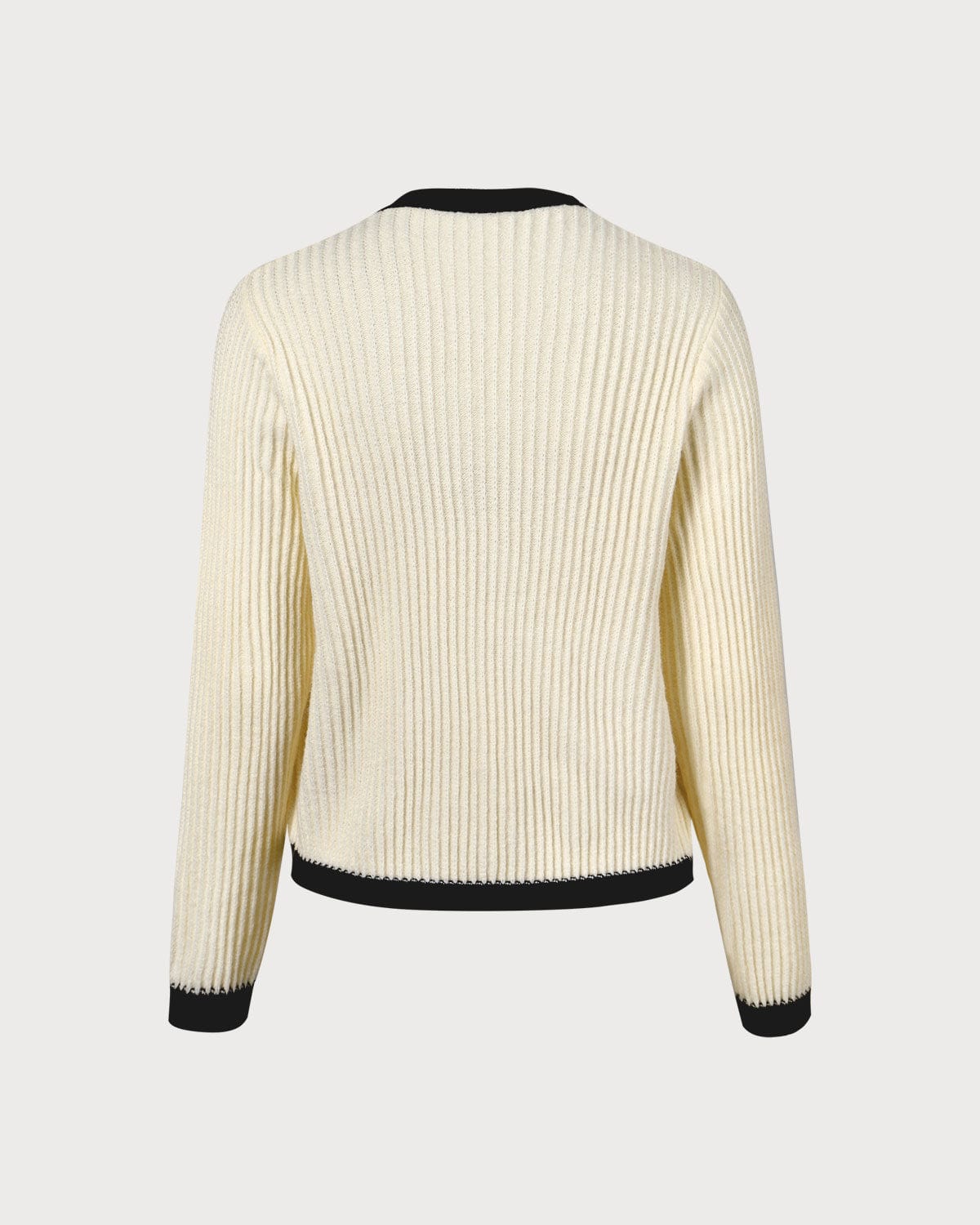 Bej Renkli Yuvarlak Yaka Kontrast Şeritli Hırka