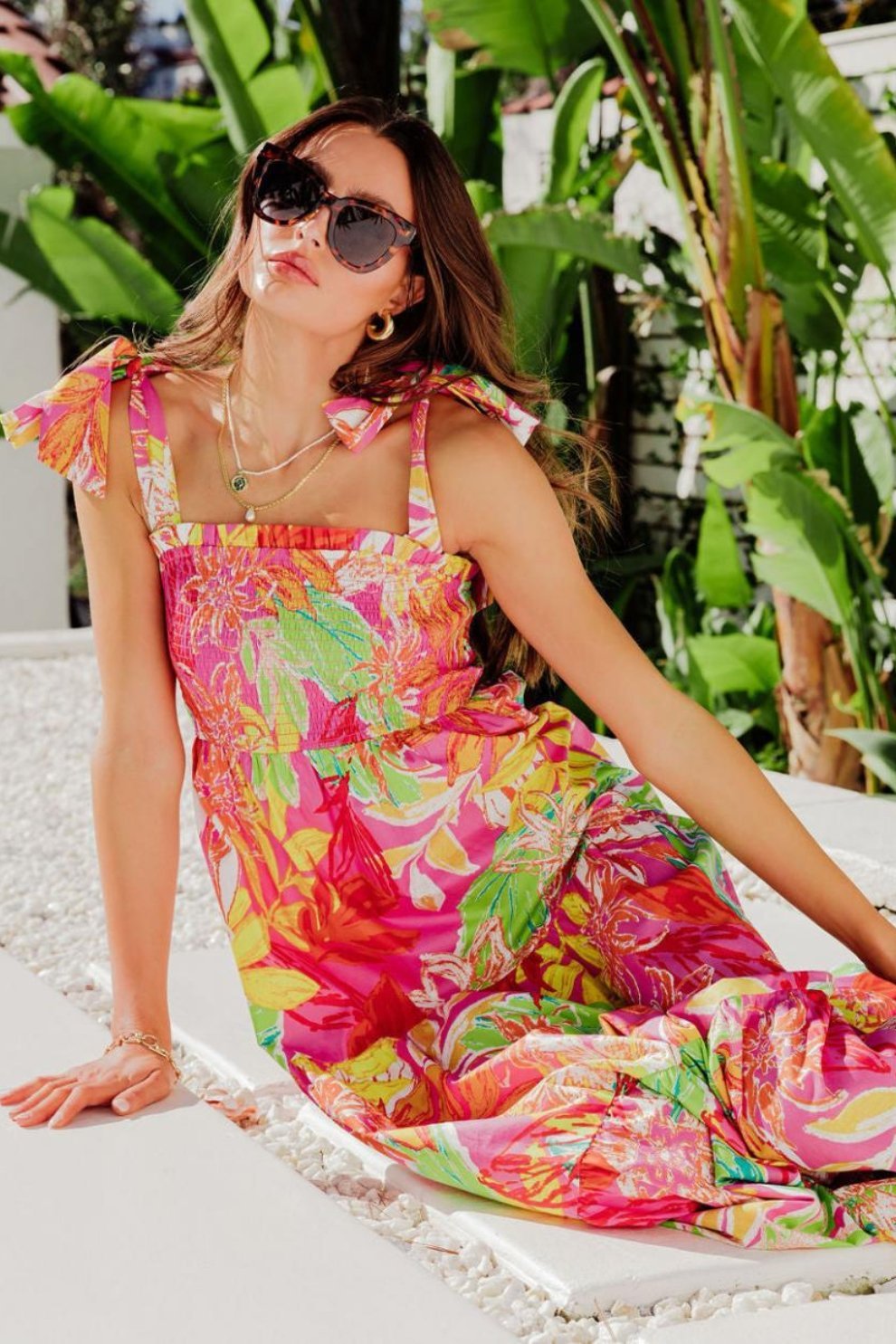 Thirza Baskılı Papyon Büzgülü Uzun Elbise