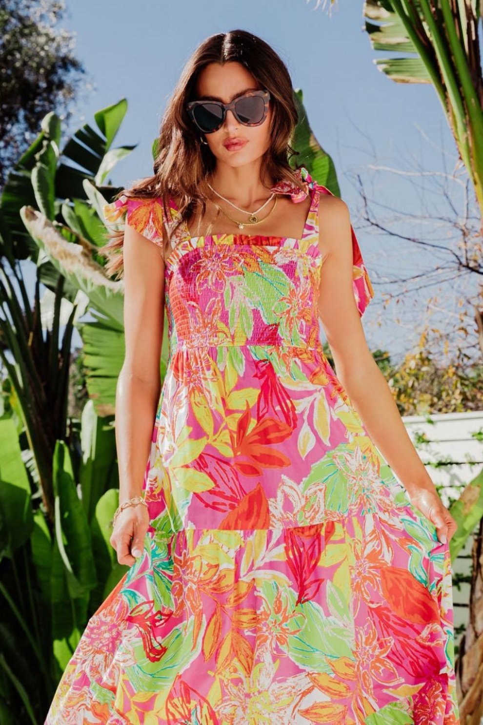 Thirza Baskılı Papyon Büzgülü Uzun Elbise