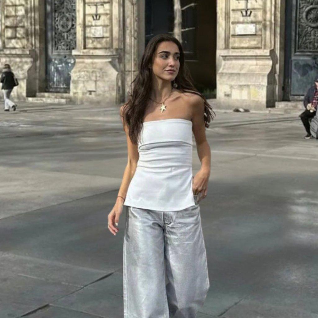 Aus Straplez Yırtmaçlı Bluz