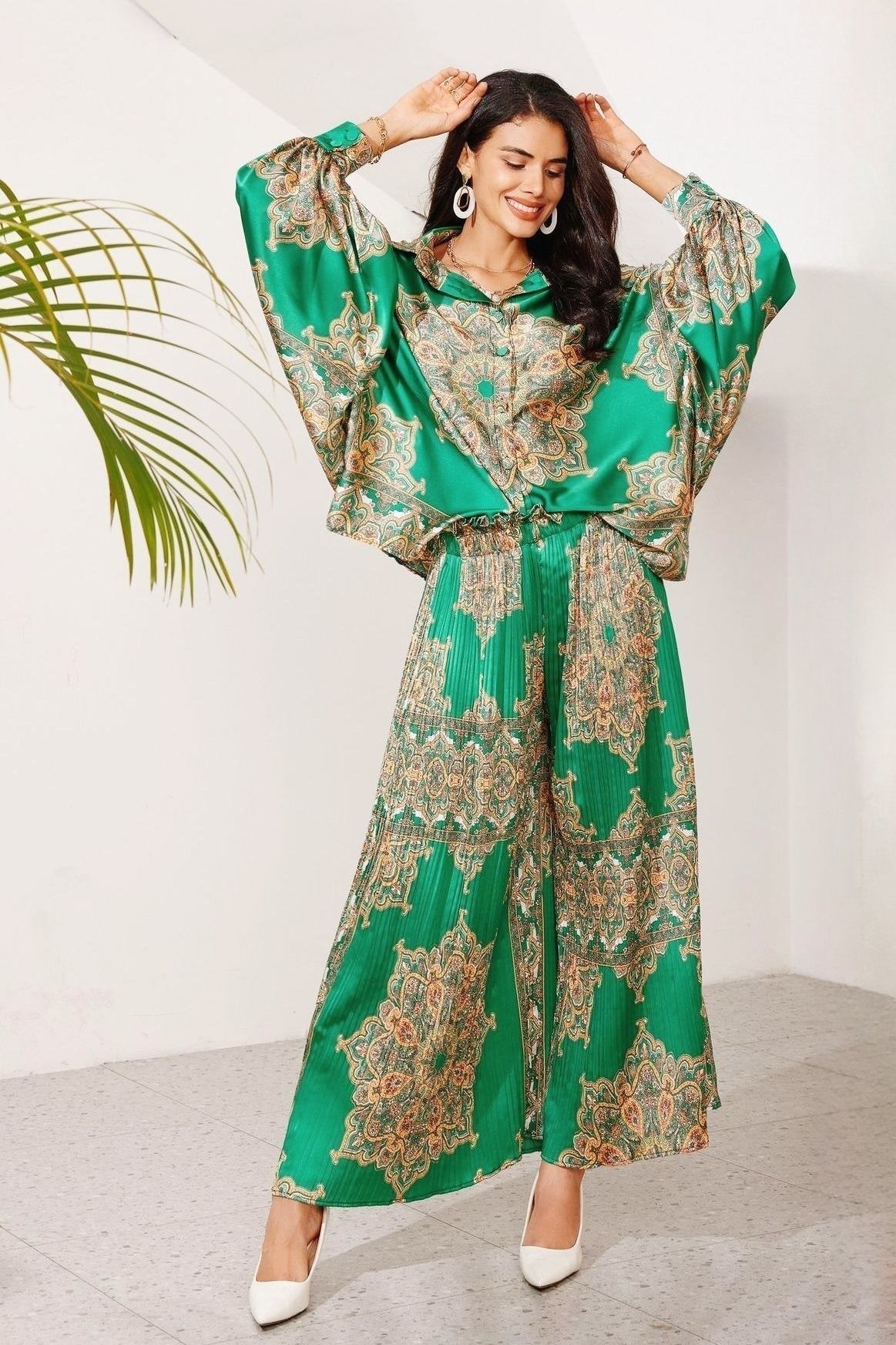 Ursula Baskılı Flare Saten Takım