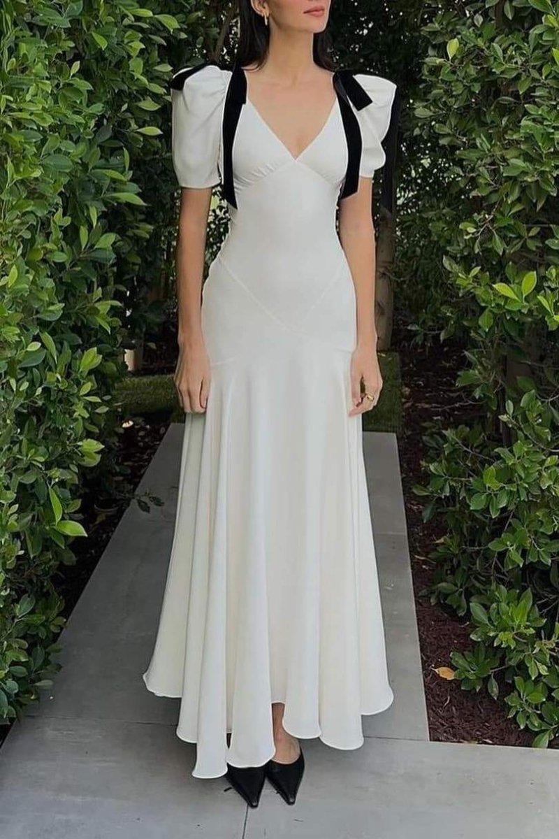 Valentina Puf Kol Fiyonklu Maxi Elbise