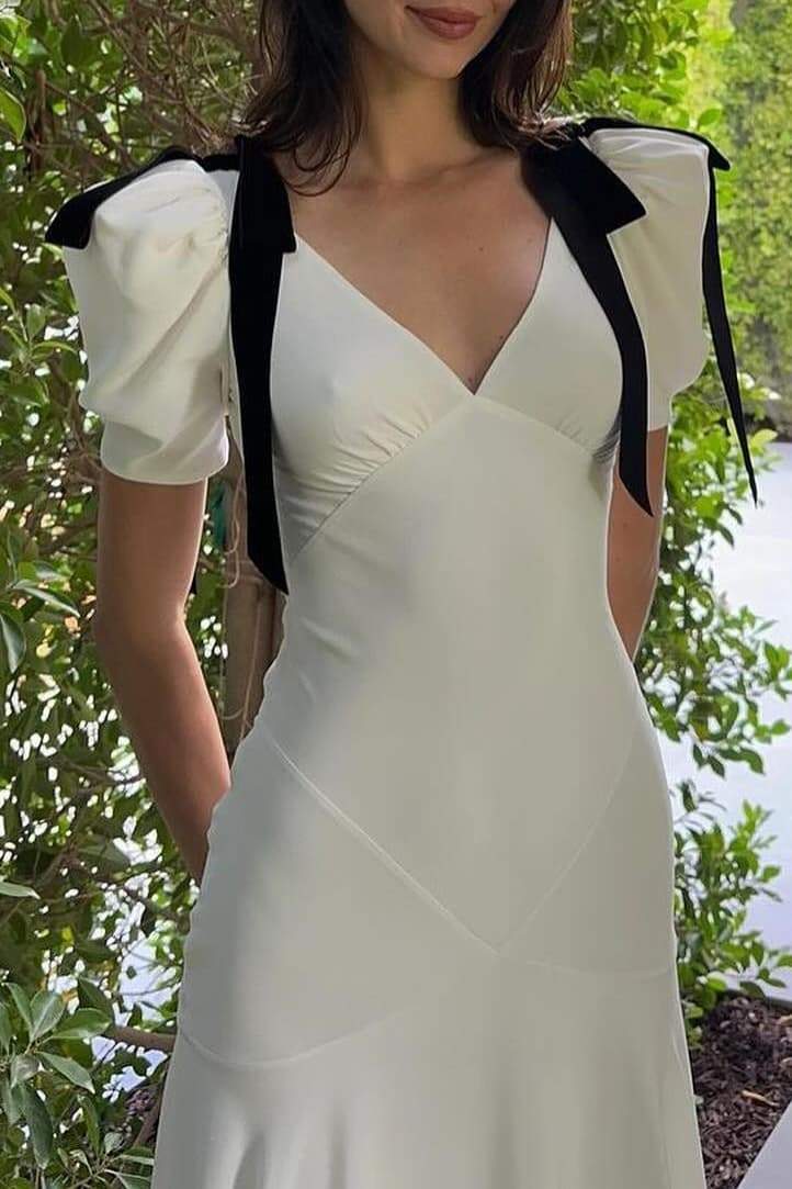 Valentina Puf Kol Fiyonklu Maxi Elbise