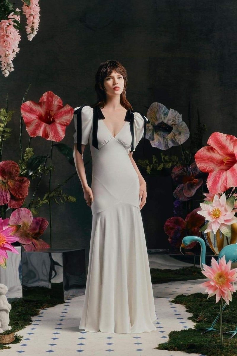 Valentina Puf Kol Fiyonklu Maxi Elbise