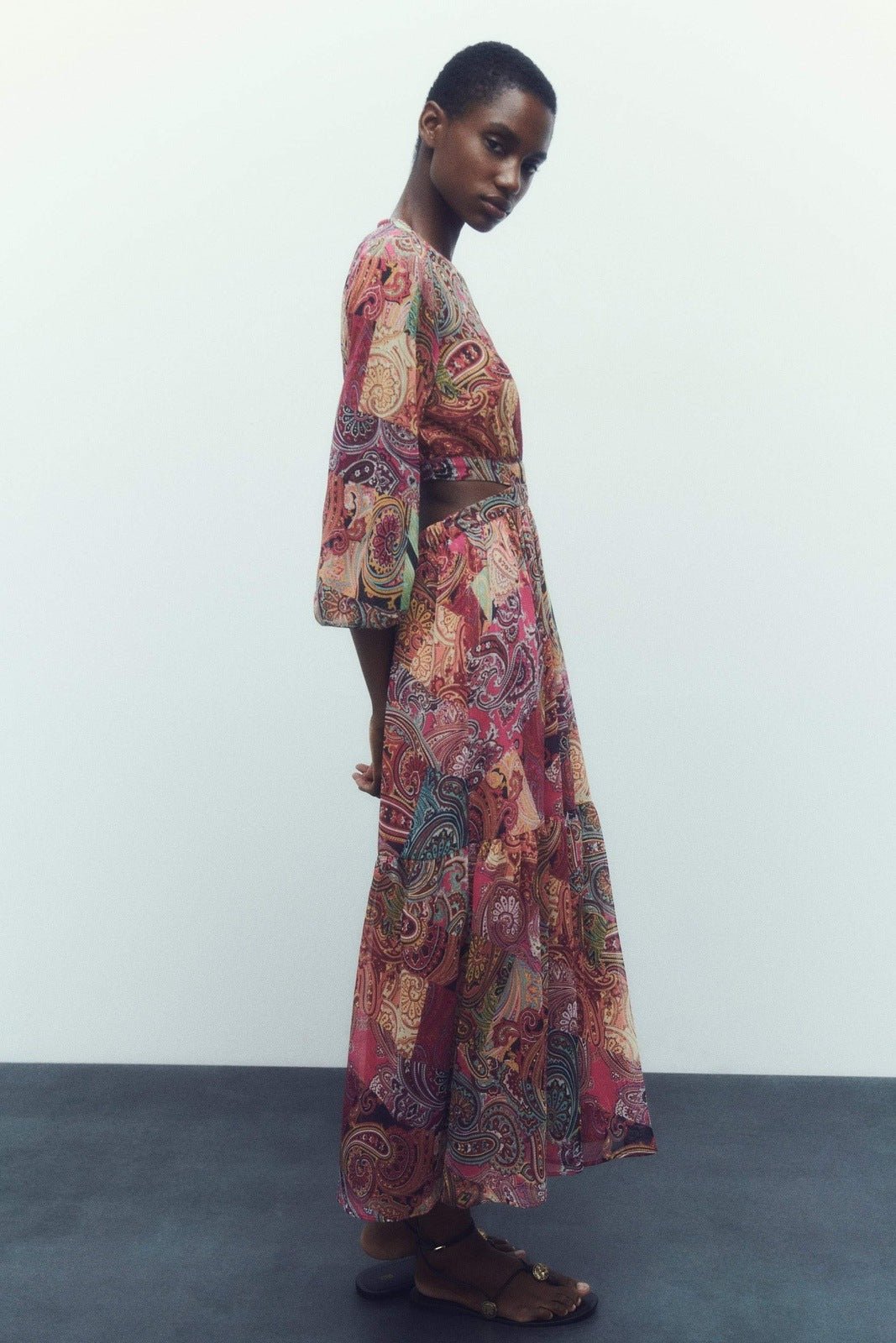 Valerie Baskılı Cut-Out Flare Maxi Elbise