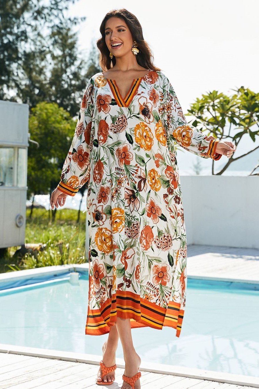 Vera Çiçek Baskılı Maxi Kaftan