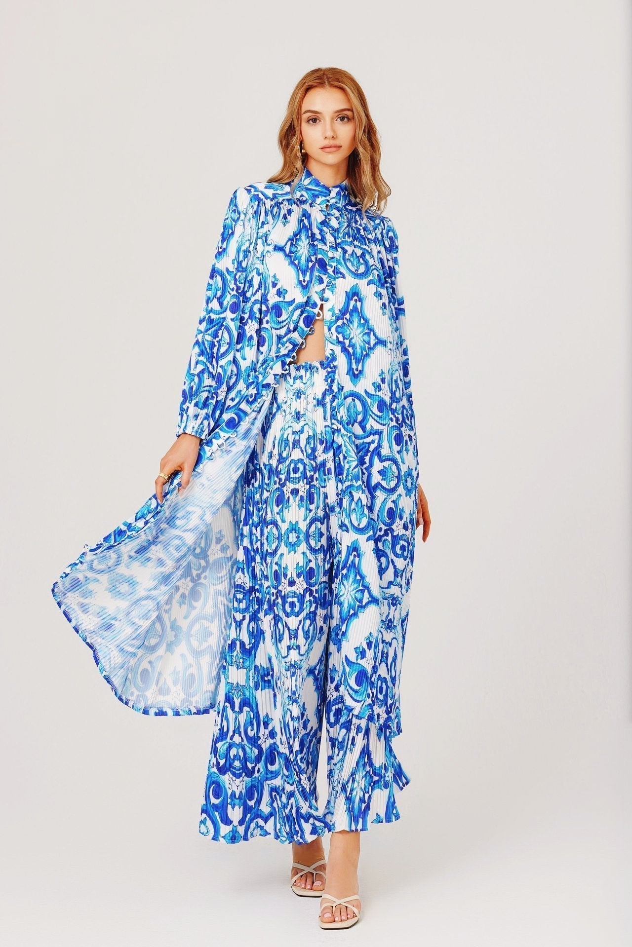 Verna Baskılı Plise Uzun Takım