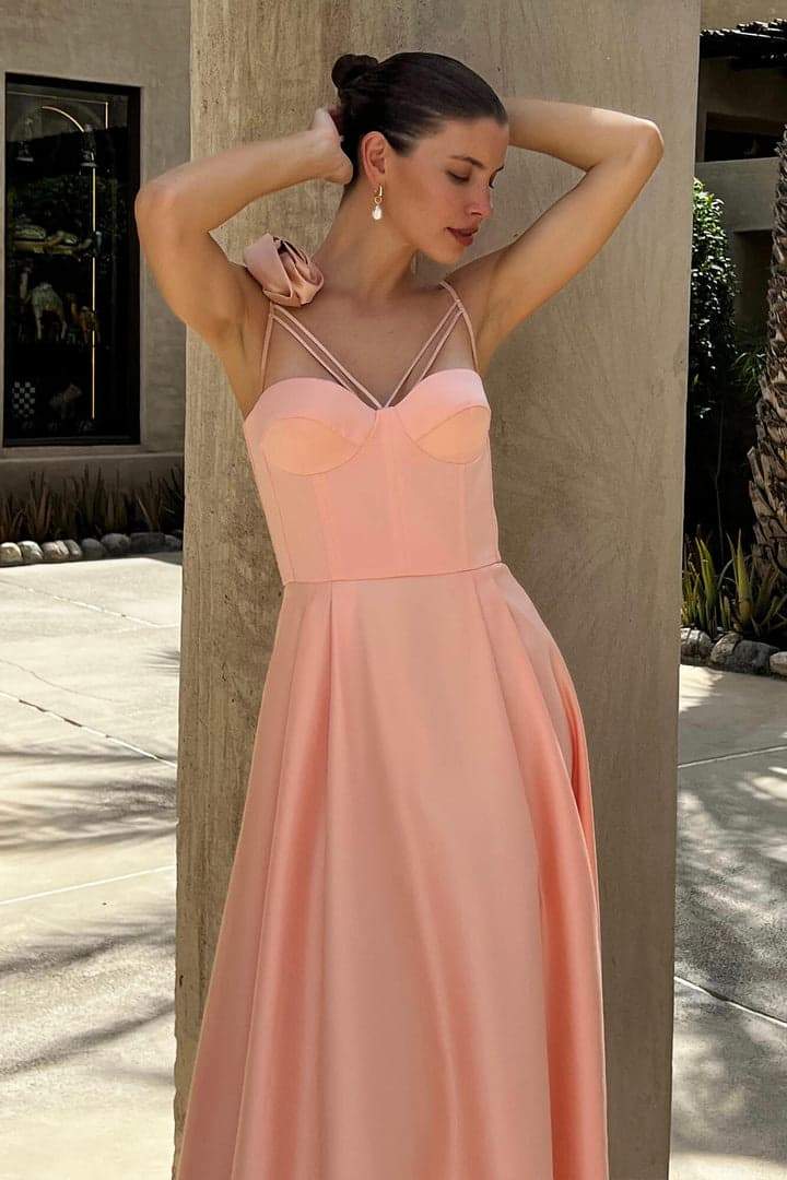 Veronica Çiçek Detaylı Korse Midi Slip Elbise