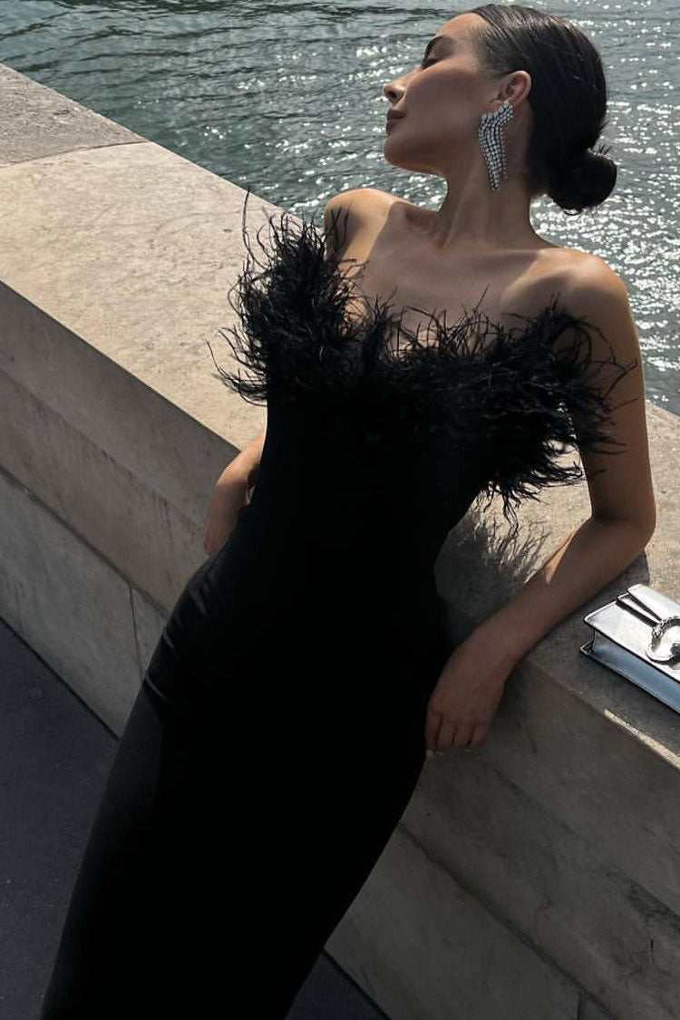 Veronica Tüy Detaylı Straplez Maxi Elbise