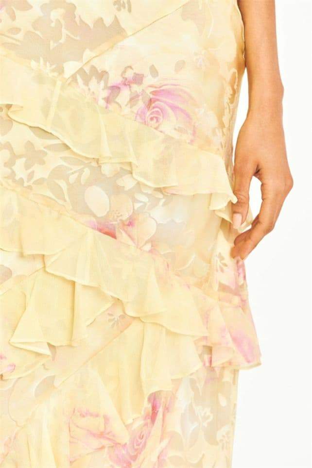 Virginia Çiçekli Fırfırlı Maxi Slip Elbise