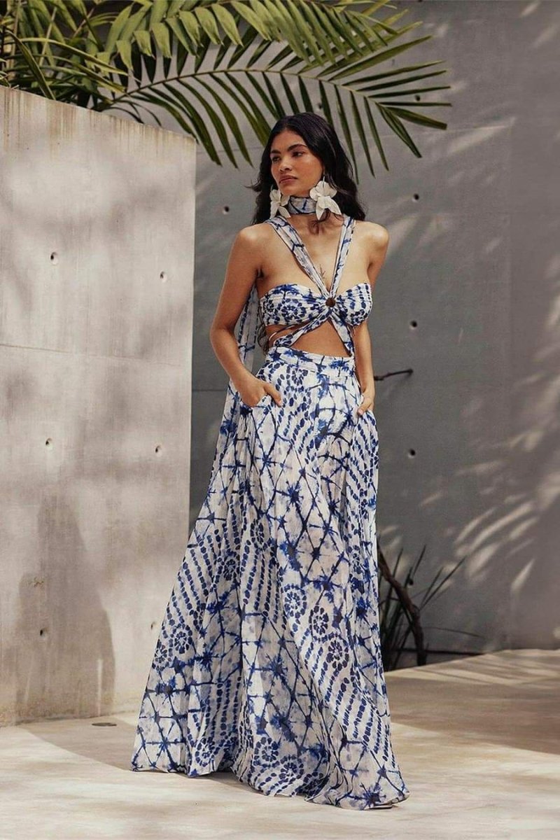 Virginia Baskılı Cut-Out Maxi Elbise