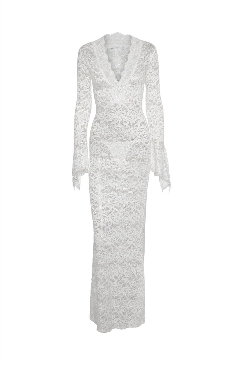 Virginia Şeffaf Dantel Uzun Elbise