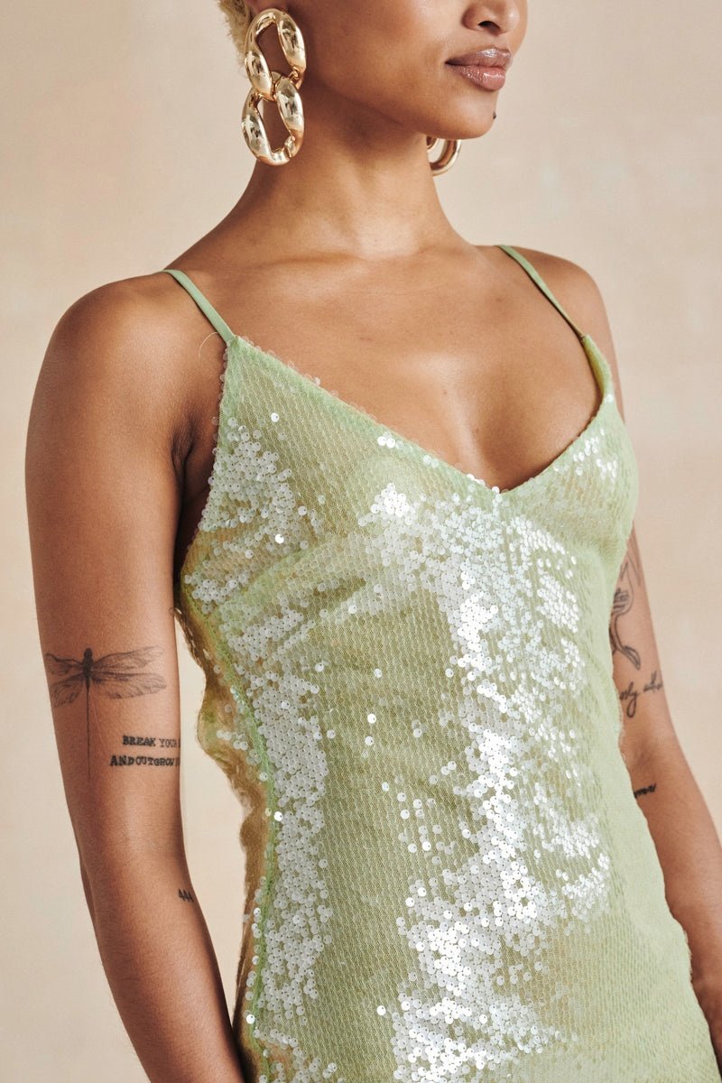 Vita Sırtı Açık Payetler Slip Maxi Elbise