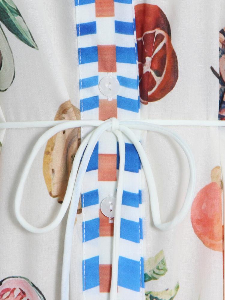 Willa Tropikal Baskılı Balon Kol Uzun Gömlek Elbise