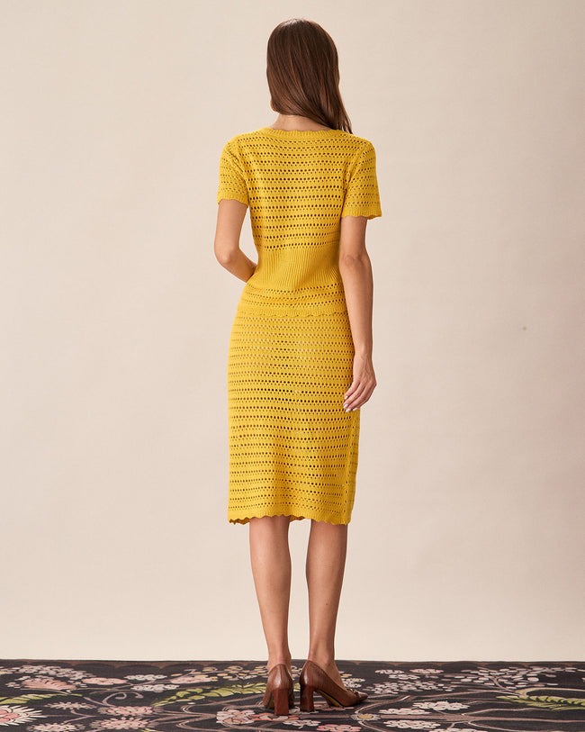 Sarı Tığ İşi Tek Düğmeli Hırka