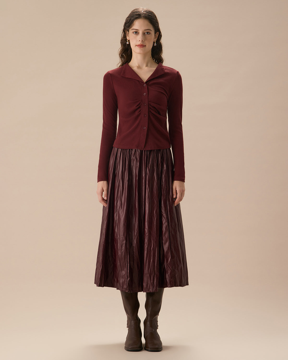 Kırmızı Fırfırlı Tek Düğmeli Hırka