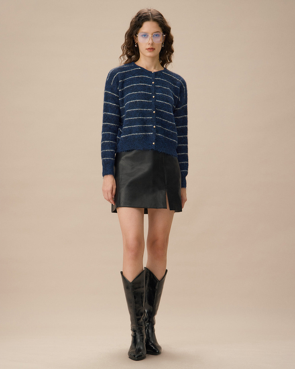 Mavi Çizgili Düşük Omuzlu Hırka