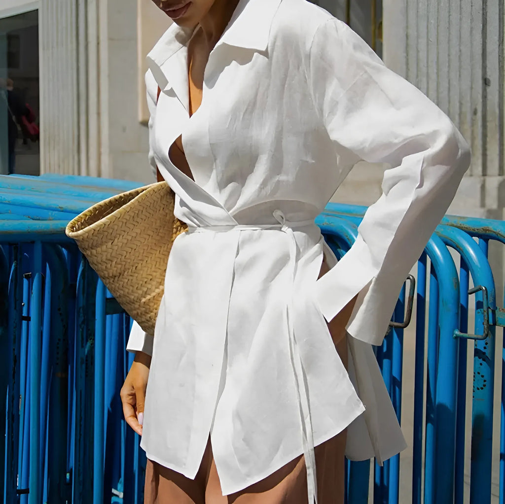 Gömlek Yaka Bağlamalı Yanları Yırtmaçlı Üst